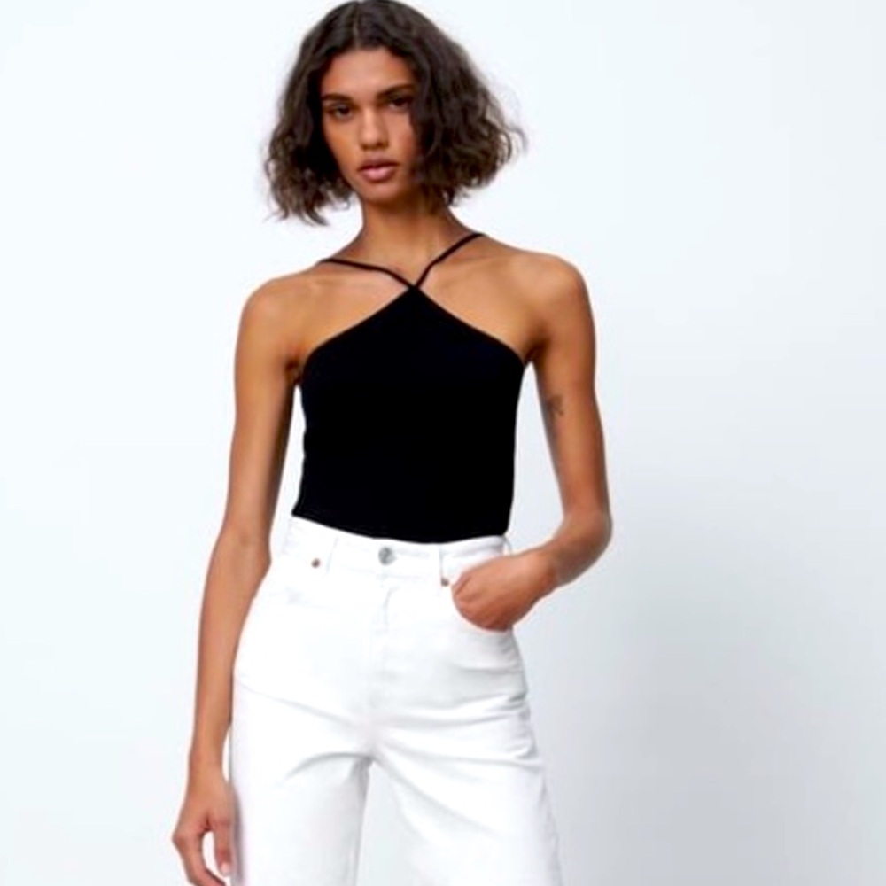 Zara Ribbed cut out knit top